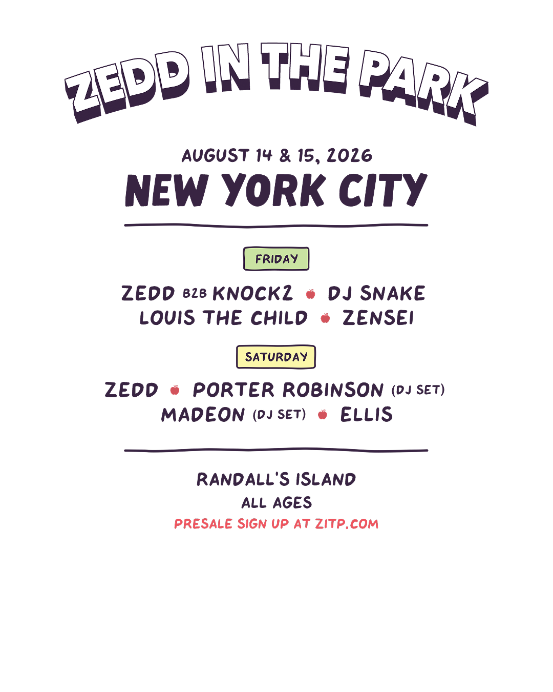 ZEDD in the Park, New York City, August 14 & 15, 2026